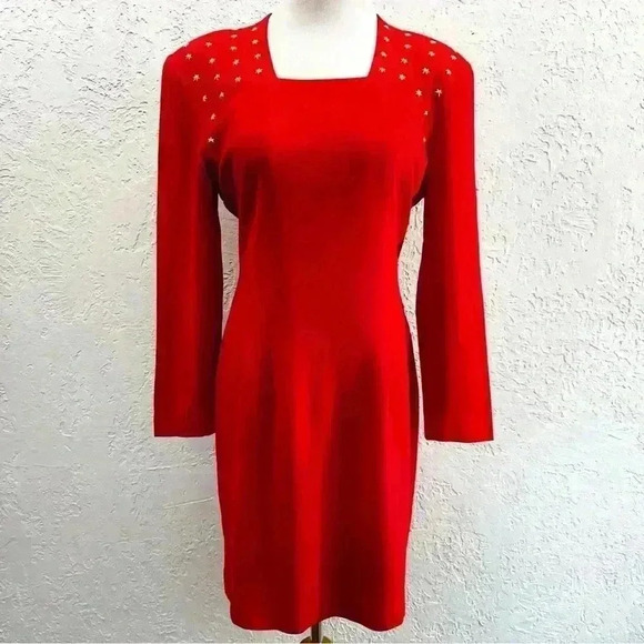Bugardi red sheath dress with star embellishments size 10 - Picture 1 of 15